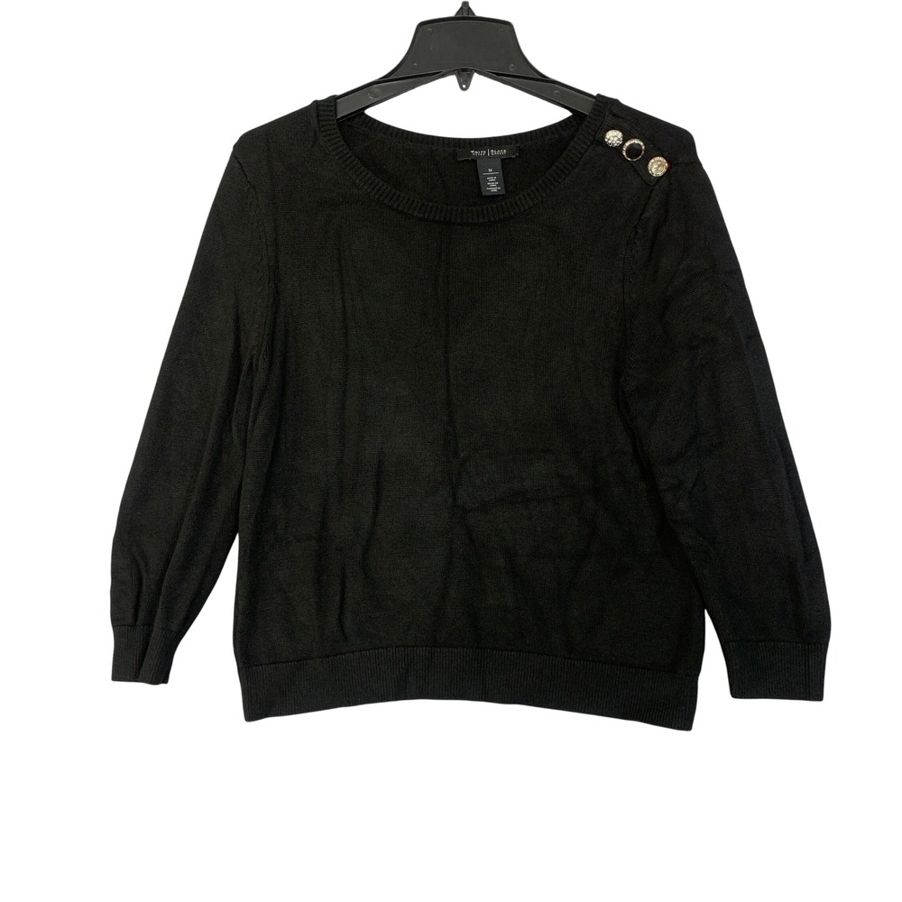 White House Black Market Women's M Black Shoulder Button Sweater Rayon